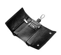 Pochette Porte-Clés en Cuir, 11x7x3 cm Étui Porte-Clés Voiture avec 6 Porte-Clés, Crochet Métallique, Housse de Protection Clé Portable, pour Homme Femme(Noir)
