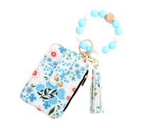 Pochette porte-clés en perles | Pochette à pompons pour rouge à lèvres | Porte-clés portefeuille avec bracelet pour voyage, voyage d'affaires, fête, vie quotidienne, Bleu clair 1, Refer to description