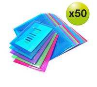 Rapesco Pochette porte-documents 1499 A5 bouton-pression couleurs vives transparentes Lot de 50