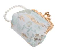 Pochette Porte-monnaie Brodée Vintage en Brocart, Perles, Métal, Verte | Design à Main, Rangement Polyvalent, Style Élégant, avec Sangle Fausse , pour Party et Tea Party