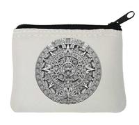 Pochette porte-monnaie en néoprène avec calendrier du soleil Maya aztèque Gris 10 x 11 cm