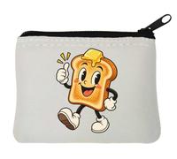 Pochette porte-monnaie en néoprène avec inscription Happy Toast - 10 x 11 cm - Blanc