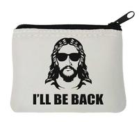 Pochette porte-monnaie en néoprène avec inscription « I'll Be Back » Motif Jésus Blanc 10 x 11 cm, blanc, Taille unique