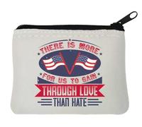 Pochette porte-monnaie en néoprène avec inscription « There is More for us to gain Through Love Than Hate » - 10 x 11 cm - Blanc