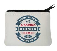 Pochette porte-monnaie en néoprène avec inscription « When I go into a Boxing Ring I'm Willing to die » - 10 x 11 cm - Blanc