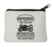 Pochette porte-monnaie en néoprène avec inscription « You Can't Buy Happiness But You Can Buy Motorcycles and That's The Same Thing » - 10 x 11 cm - Blanc