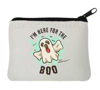 Pochette porte-monnaie en néoprène avec logo d'Halloween « I'm here for The BOO » 100 % effrayant - 10 x 11 cm - Blanc, blanc, Taille unique