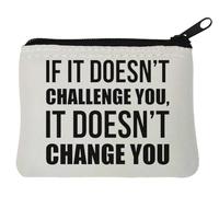 Pochette porte-monnaie en néoprène avec logo « If It Doesn't Challenge You It Doesn't Change You » - Blanc - 10 x 11 cm