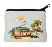 Pochette porte-monnaie en néoprène avec radio rétro Blanc 10 x 11 cm