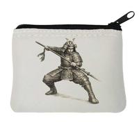 Pochette porte-monnaie en néoprène Guerrier Samouraï en position de combat Blanc 10 x 11 cm