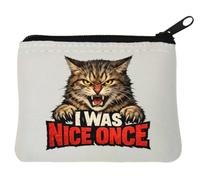 Pochette porte-monnaie en néoprène Motif chat féroce avec message audacieux Blanc 10 x 11 cm