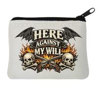 Pochette porte-monnaie en néoprène Motif crânes et armes à feu Blanc 10 x 11 cm