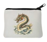 Pochette porte-monnaie en néoprène Motif dragon ancien émergeant à travers les vagues de l'océan Blanc 10 x 11 cm
