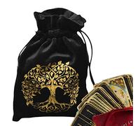 Pochette pour cartes de tarot - Sac en velours - Sac à cartes tarot doré - Pochette à bijoux confortable avec cordon de serrage - Pochette à bijoux de voyage - Motif arbre, crâne en sucre - Pour