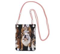 Pochette pour téléphone portable pour femme, sac à main pour téléphone portable, sac à main avec bandoulière rose, pochette de voyage motif bouledogues anglais