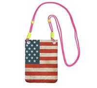 Pochette pour téléphone portable pour femme, sac à main pour téléphone portable, sac à main avec bandoulière noire, pochette de voyage vintage drapeau américain des États-Unis, fuchusia, taille unique
