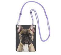 Pochette pour téléphone portable pour femme, sac à main pour téléphone portable, sac à main avec bandoulière violette, pochette de voyage bouledogue français