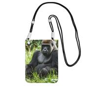 Pochette pour téléphone portable pour femme, sac à main pour téléphone portable, sac à main avec bandoulière noire, pochette de voyage Gorilla dans l'herbe