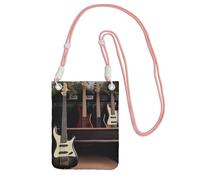 Pochette pour téléphone portable pour femme, sac à main pour téléphone portable, sac portefeuille avec bandoulière noire, guitare, basse, instruments de musique, pochette de voyage, rose, taille