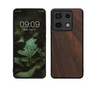 kwmobile Housse Compatible avec Xiaomi Redmi Note 13 Pro 5G / Poco X6 5Gcoque - Étui de Protection Rigide en Bois avec Cadre en TPU - Brun foncé