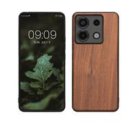 kwmobile Housse Compatible avec Xiaomi Redmi Note 13 Pro 5G / Poco X6 5Gcoque - Étui de Protection Rigide en Bois avec Cadre en TPU - Marron Vintage-Marron