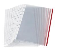 POCHETTE Q-CONNECT POLYPROPYLÃˆNE LISSE 7/100E PERFORÃ‰E CRISTAL BANDE ROUGE 11 TROUS A4 210X297MM SACHET 10 UNITÃ‰S