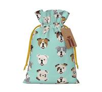 Pochette réutilisable avec cordon de serrage imprimé visages de bouledogue anglais, parfaite pour les anniversaires, les anniversaires de mariage et les fêtes
