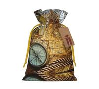 Pochette réutilisable avec cordon de serrage, motif boussole et carte du monde, parfaite pour les anniversaires, les anniversaires de mariage et les fêtes