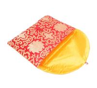 Pochette Rouge Écritures Bouddhistes et Brocart pour Cartes | Fermeture Nouée, Style Traditionnel Chinois, Format Polyvalent pour Présents aux Proches et Usages de Coutume