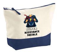 Pochette Super Assistante Sociale | Idée Fête des mères Cadeau Travail Retraite Trousse Grand Format Maquillage Toilette