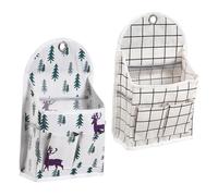 Pochette Suspendue Murale 2 Pièces en Coton Lin et Pvc Blanc | Compartiments Multiples, Rangement Classé par Niveaux, Motif Adorable, Lavable et Coutures Nettes
