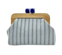 Pochette tissée en Paille for Femmes, Sac à Main de Plage à Rayures avec Aimant en Bois, Longue chaîne, Sac à bandoulière