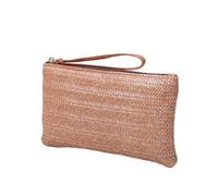 Pochette tissée en paille tressée for femmes, sacs à main à fermeture éclair for téléphone e pièce de monnaie
