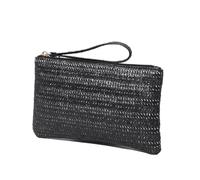 Pochette tissée en paille tressée for femmes, sacs à main à fermeture éclair for téléphone e pièce de monnaie