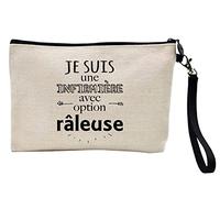 Pochette Trousse à crayons et maquillage lin imprimé citation Je suis infirmiere avec option râleuse ref 382