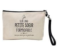 Pochette Trousse à crayons et maquillage lin imprimé citation Je suis une petite soeur formidable mais pas autant que ref 258