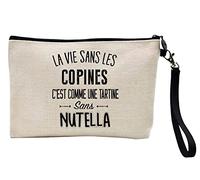 Pochette Trousse à crayons et maquillage lin imprimé citation la vie sans les copines c'est comme une tartine sans ref 229