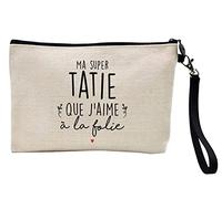 Pochette Trousse à crayons et maquillage lin imprimé citation Ma super tatie que j'aime a la folie ref 525