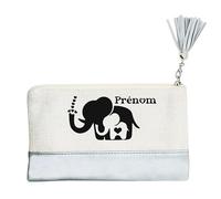 Pochette Trousse de Maquillage Taperso Argent avec Motif Elephant Maman Personnalisable