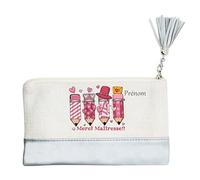 Pochette Trousse de Maquillage Taperso Argent avec Motif maitresse Merci Coeur Personnalisable