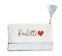 Pochette Trousse de Maquillage Taperso Argent avec Motif poulette et Coeur