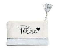 Pochette Trousse de Maquillage Taperso Argent avec Motif Votre prenom ou Mot Petit Coeur Personnalisable