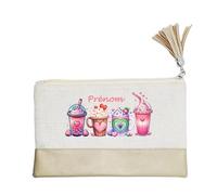 Pochette Trousse de Maquillage Taperso Dore avec Motif Bubble Tea Love Personnalisable