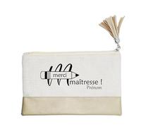 Pochette Trousse de Maquillage Taperso Dore avec Motif maitresse Merci Crayon Personnalisable