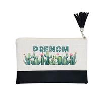 Pochette Trousse de Maquillage Taperso Noire avec Motif Cactus Succulent Personnalisable