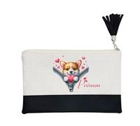 Pochette Trousse de Maquillage Taperso Noire avec Motif Chien Zip Personnalisable