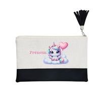 Pochette Trousse de Maquillage Taperso Noire avec Motif Licorne Nuage Personnalisable