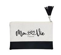 Pochette Trousse de Maquillage Taperso Noire avec Motif ma Vie Personnalisable