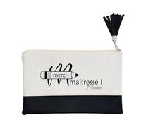 Pochette Trousse de Maquillage Taperso Noire avec Motif maitresse Merci Crayon Personnalisable