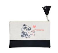 Pochette Trousse de Maquillage Taperso Noire avec Motif Panda et Lapin Personnalisable